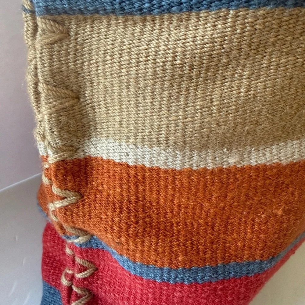 Pottery Barn Dhurrie Stripe Pillow Cover‎ 20x20 Woven Multicolor Red Blue Orange